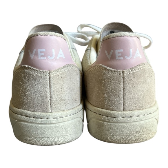 Veja V-10 Lace-Up Beige Neon Pink leather suede Women's Sneakers Sz 8 - Picture 5 of 8